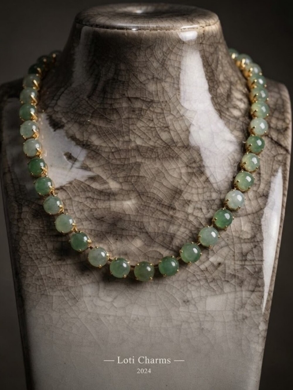 Genuine Green Jade in Classic Tennis Gold Plated Necklace